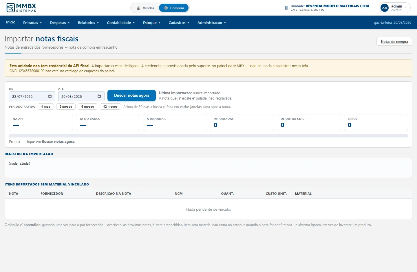 Importação automática de notas fiscais