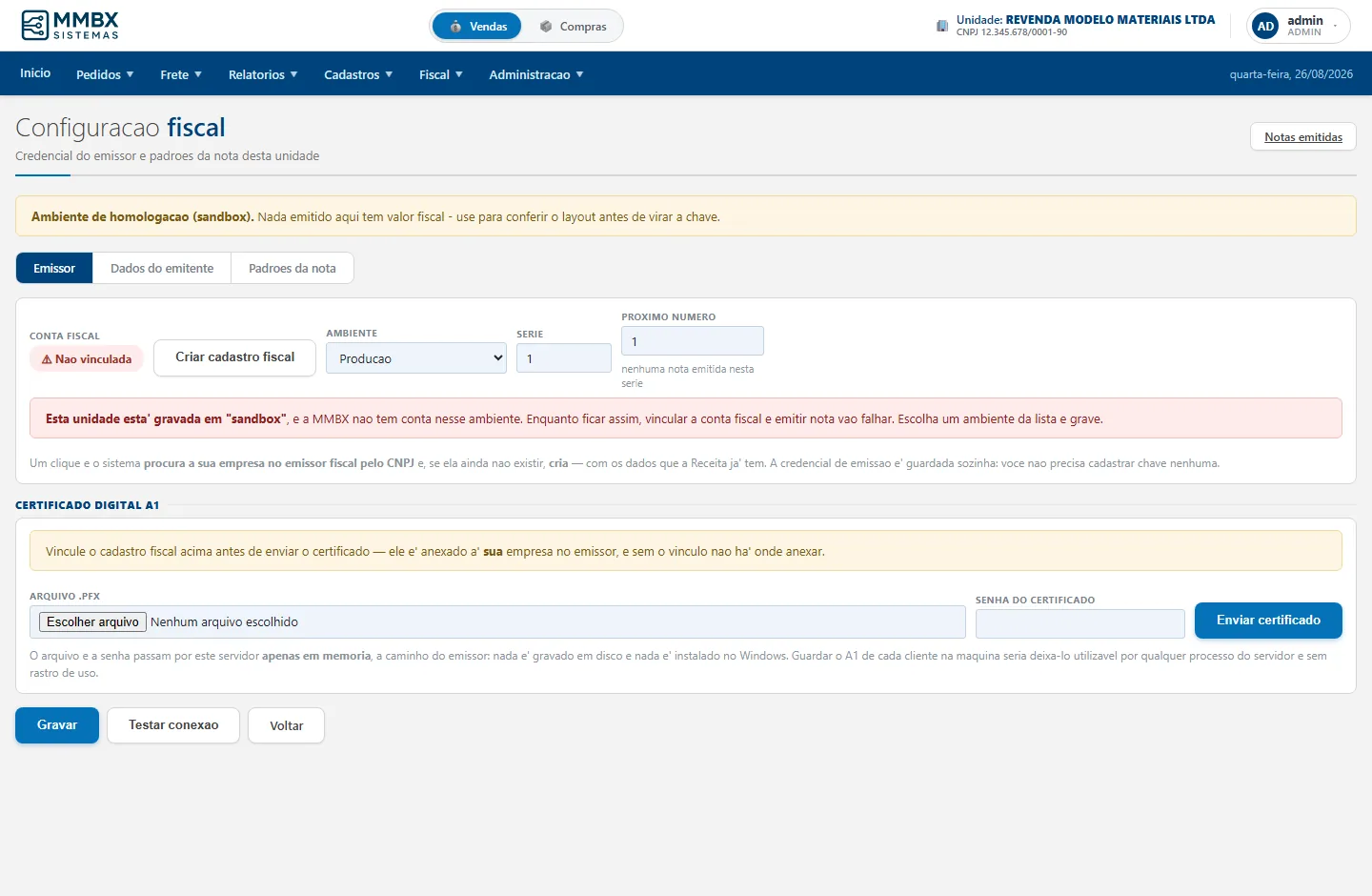 Configuração fiscal